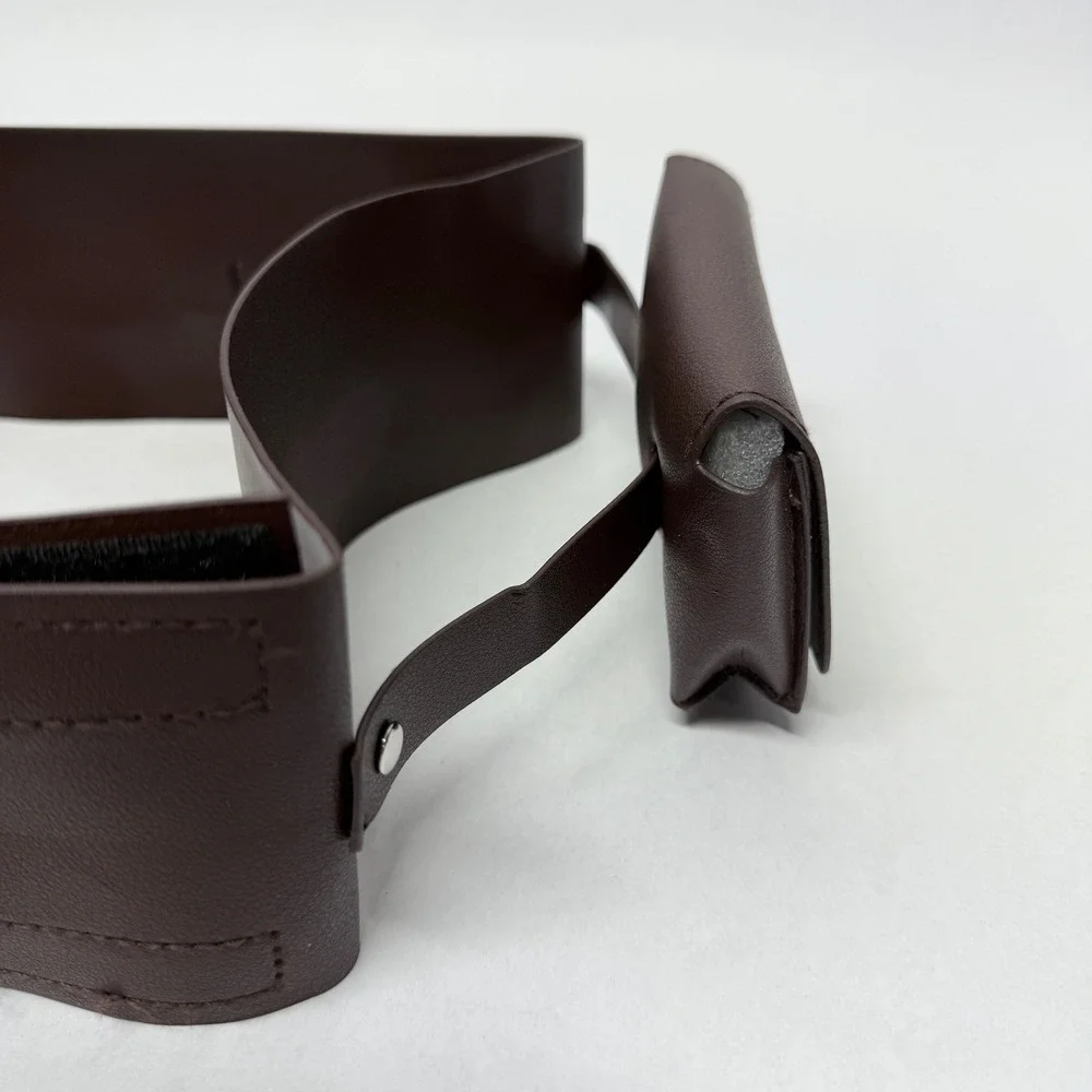 Dark Brown Faux Leather Wide Corset Utility Belt with Removable Pouch SilverTone